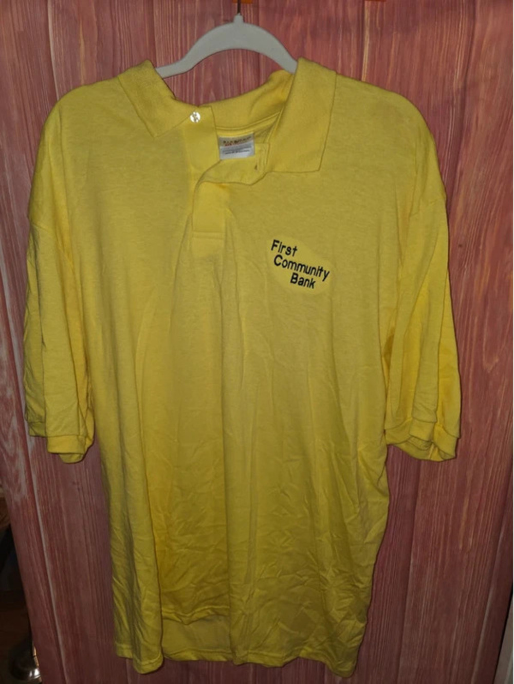 Hanes Mens 2XL Yellow Short Sleeve Polo Shirt Embroidered First Community Bank